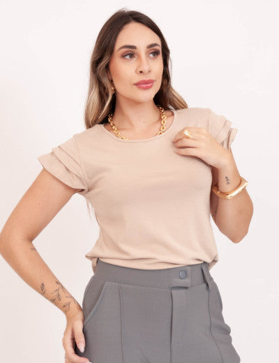 Women's Cap-Sleeve Ruffle Blouse and Tailored Trousers